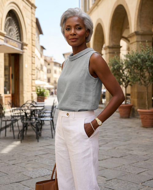 Delphine | Women's Sleeveless Roll-Collar Top