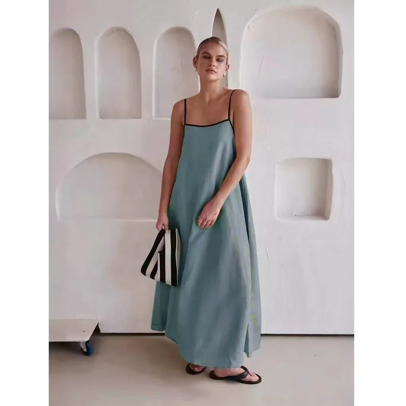 Dominique | Contrast Strap Cotton Maxi Dress