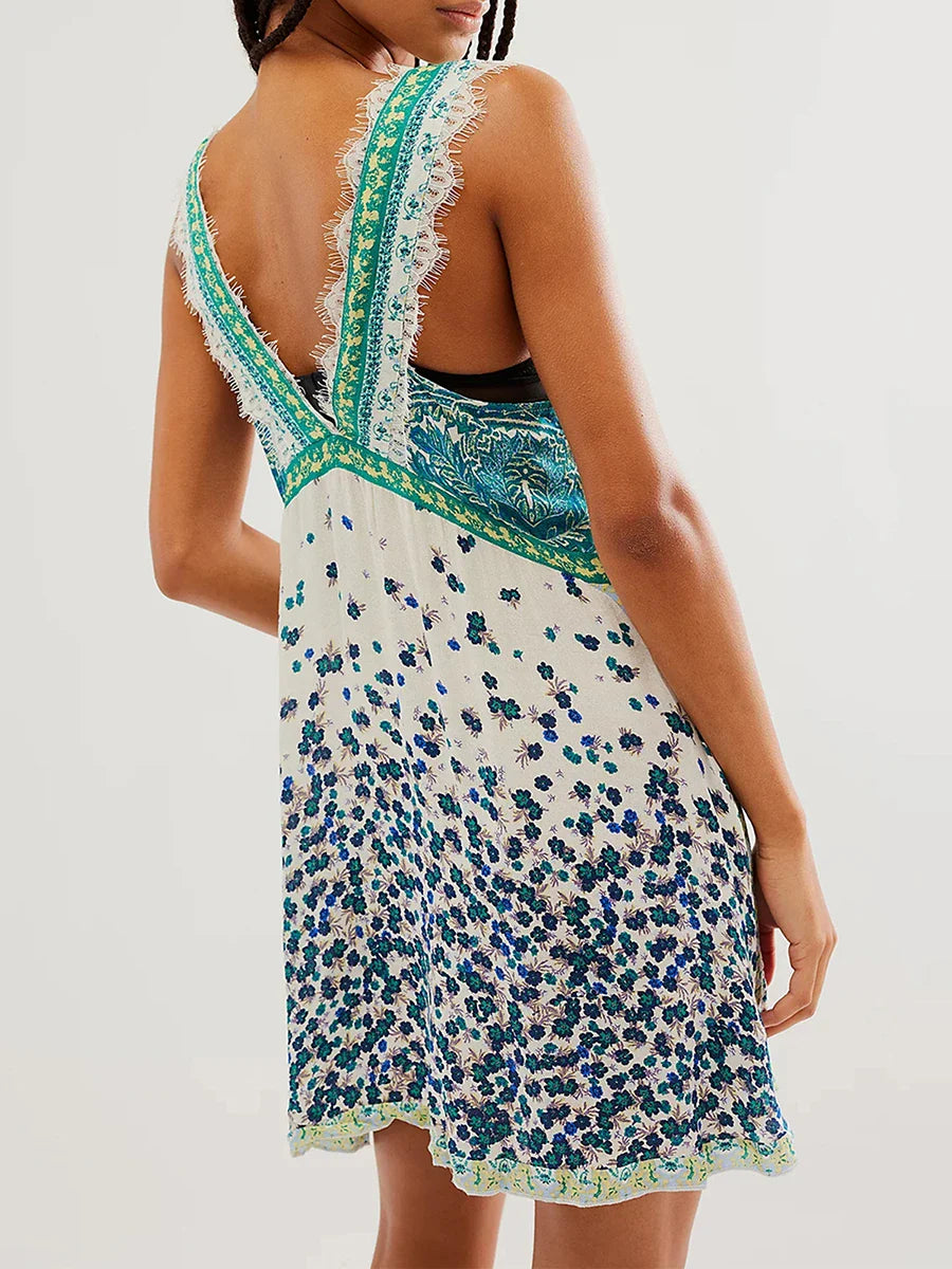 Martina | Lace-Trim Floral Mini Dress
