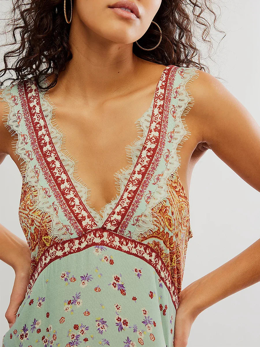 Martina | Lace-Trim Floral Mini Dress