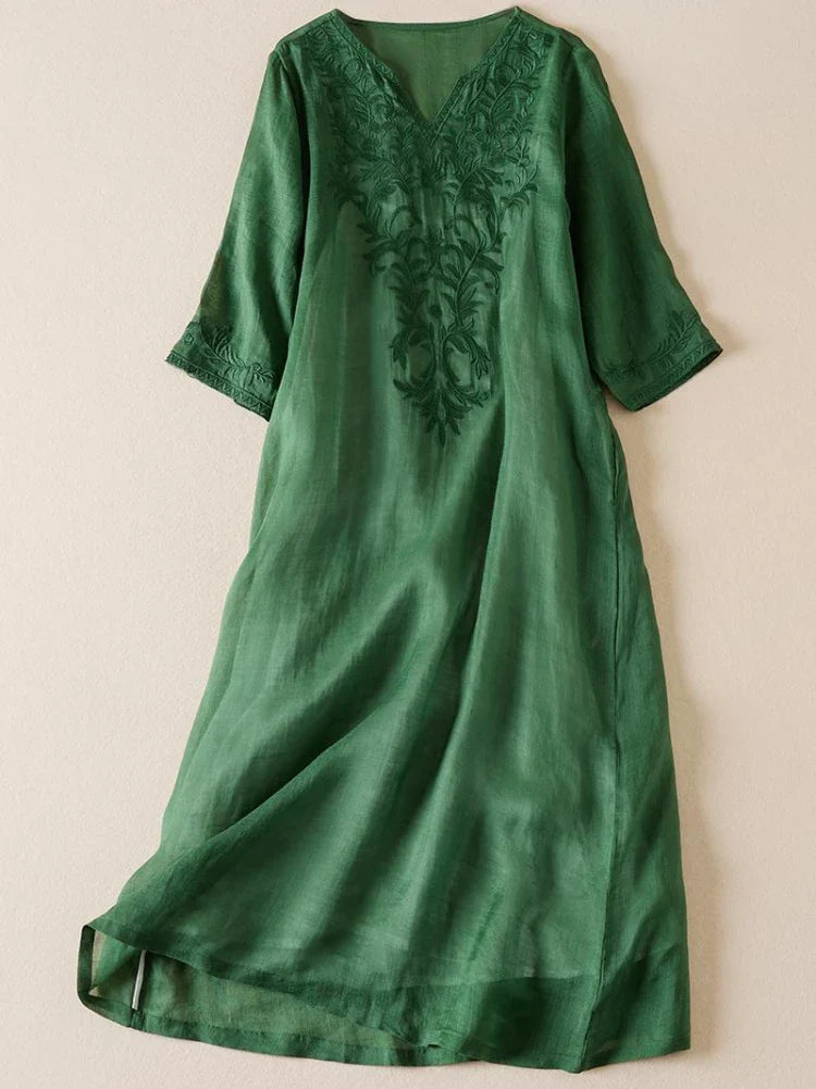 Camille | Embroidered Garden Midi Dress