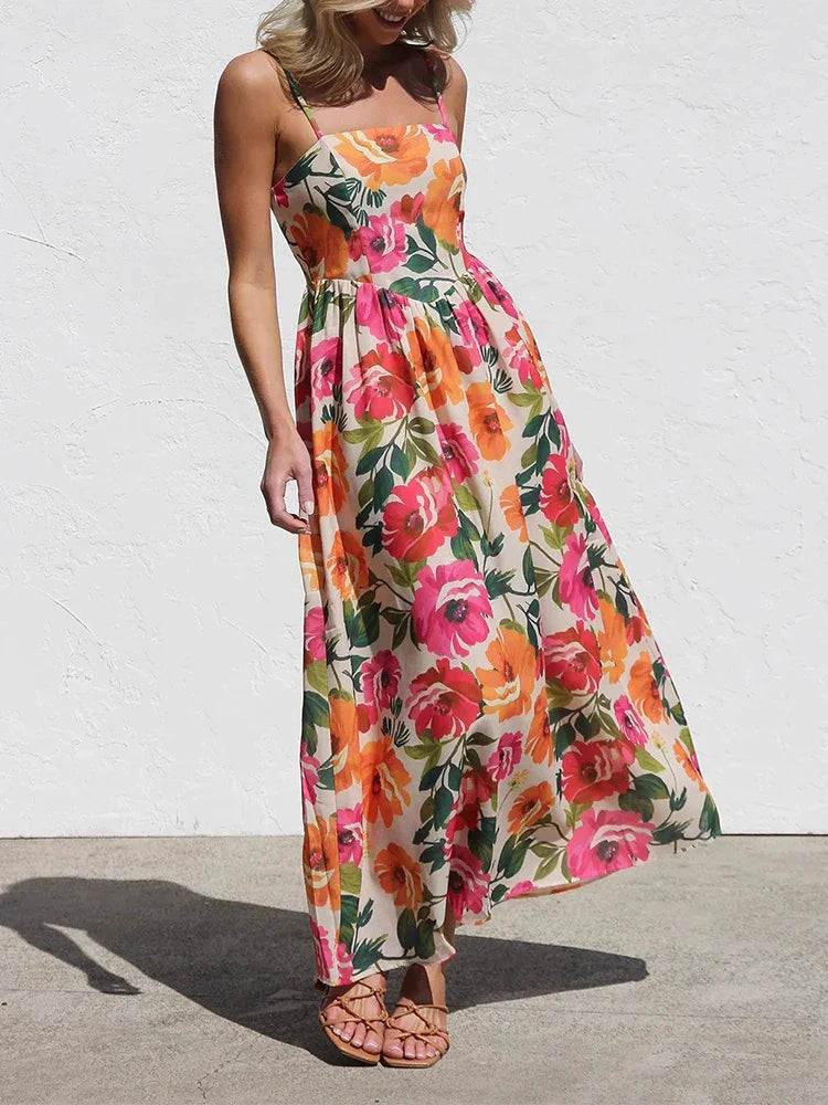 Cecilia | Floral Backless Slip Maxi Dress