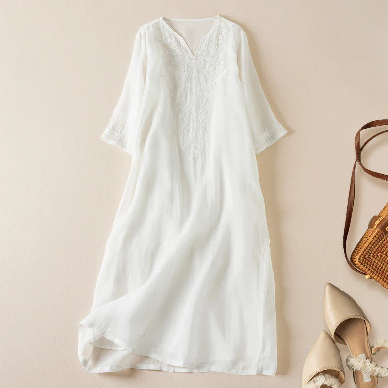 Camille | Embroidered Garden Midi Dress