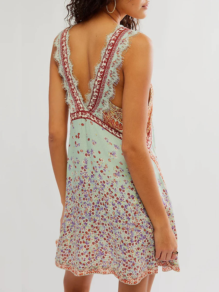 Martina | Lace-Trim Floral Mini Dress