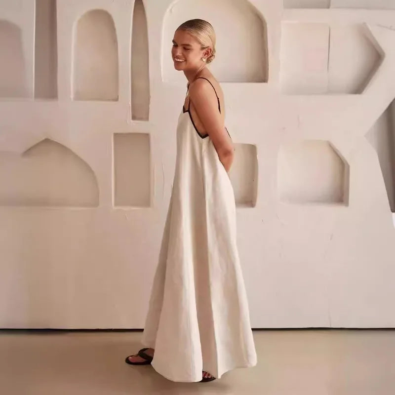Dominique | Contrast Strap Cotton Maxi Dress