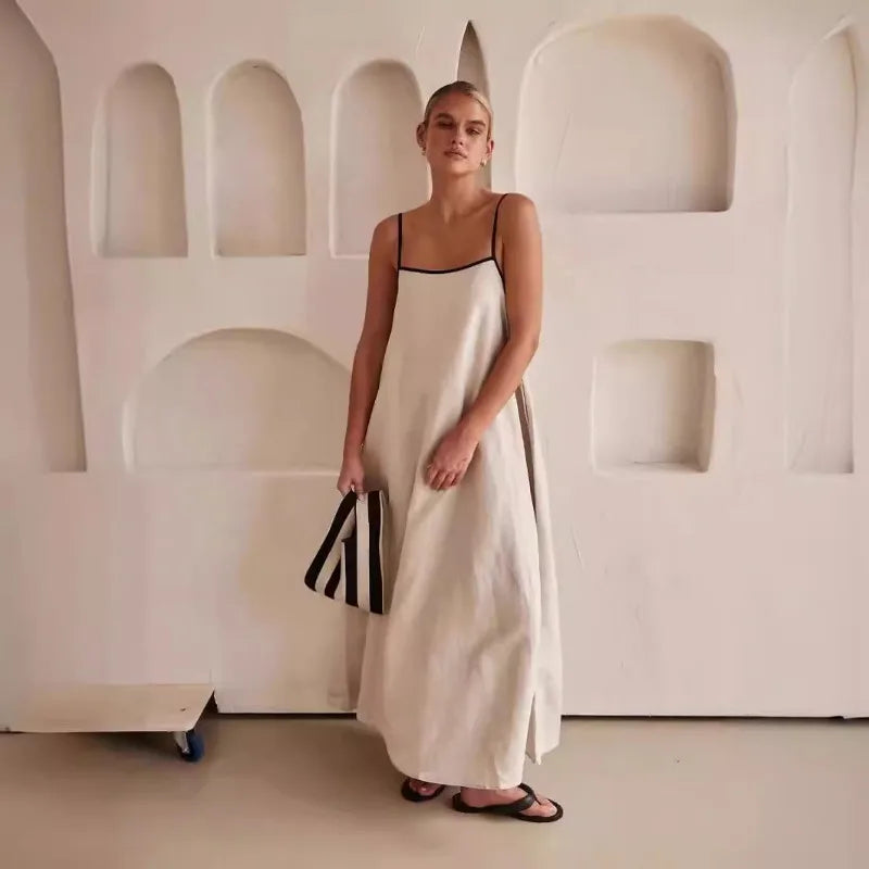Dominique | Contrast Strap Cotton Maxi Dress