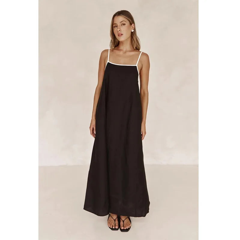 Dominique | Contrast Strap Cotton Maxi Dress