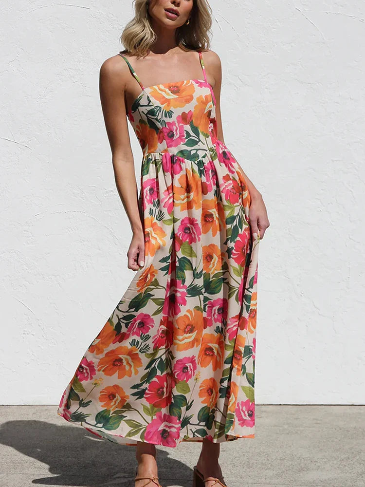 Cecilia | Floral Backless Slip Maxi Dress