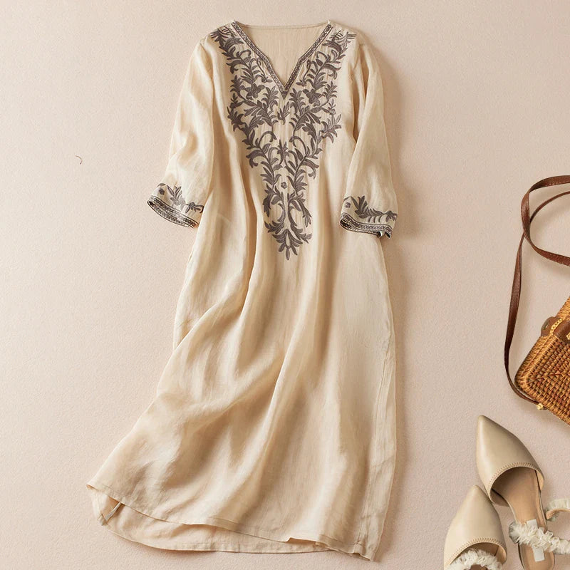 Camille | Embroidered Garden Midi Dress