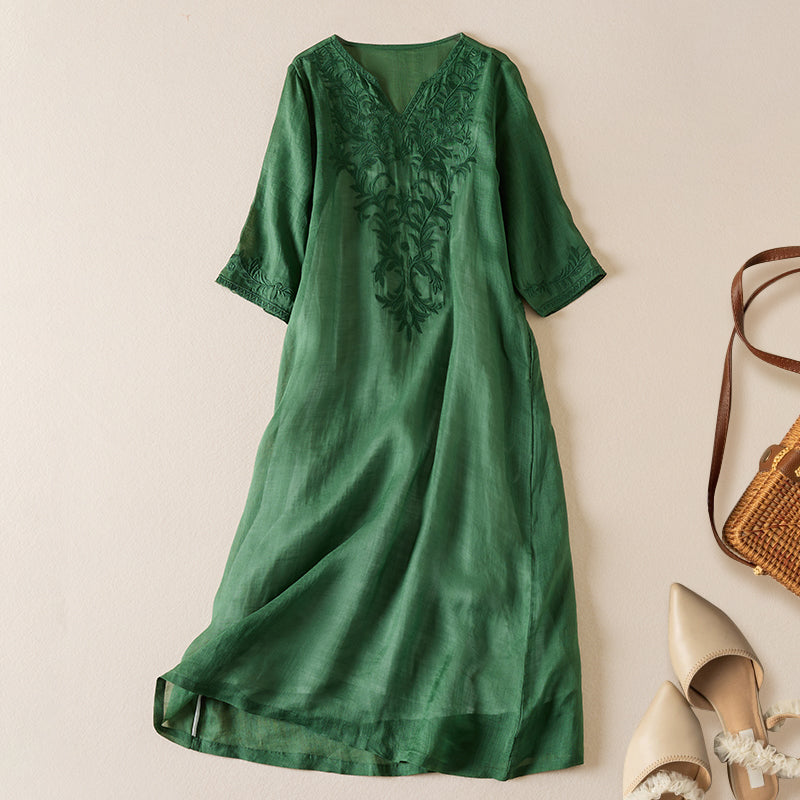 Camille | Embroidered Garden Midi Dress
