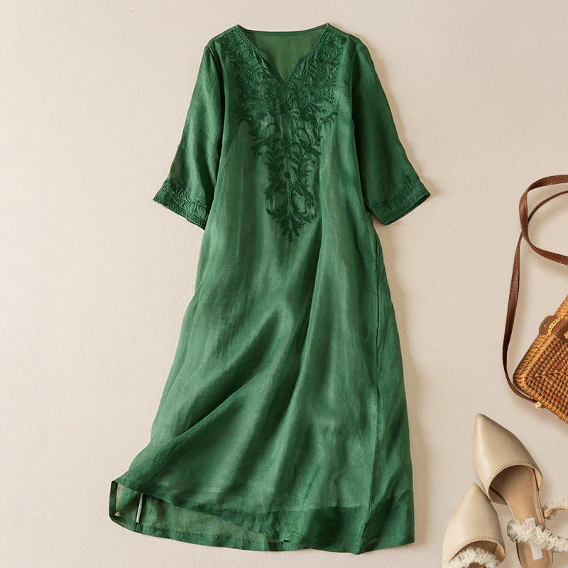 Camille | Embroidered Garden Midi Dress