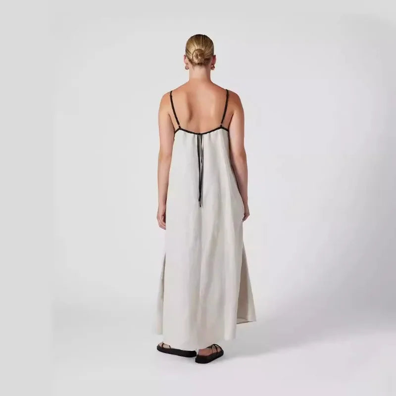 Dominique | Contrast Strap Cotton Maxi Dress