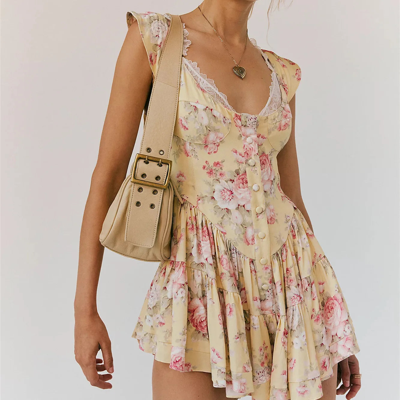Margot | Floral Lace Trim Romper