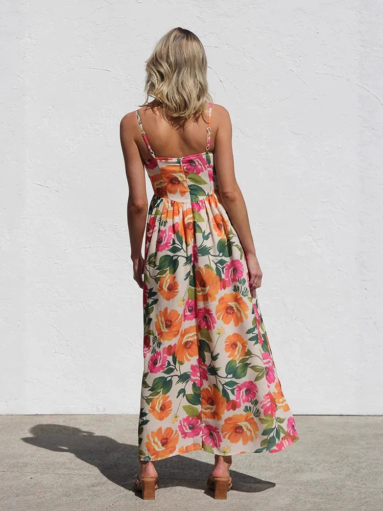 Cecilia | Floral Backless Slip Maxi Dress