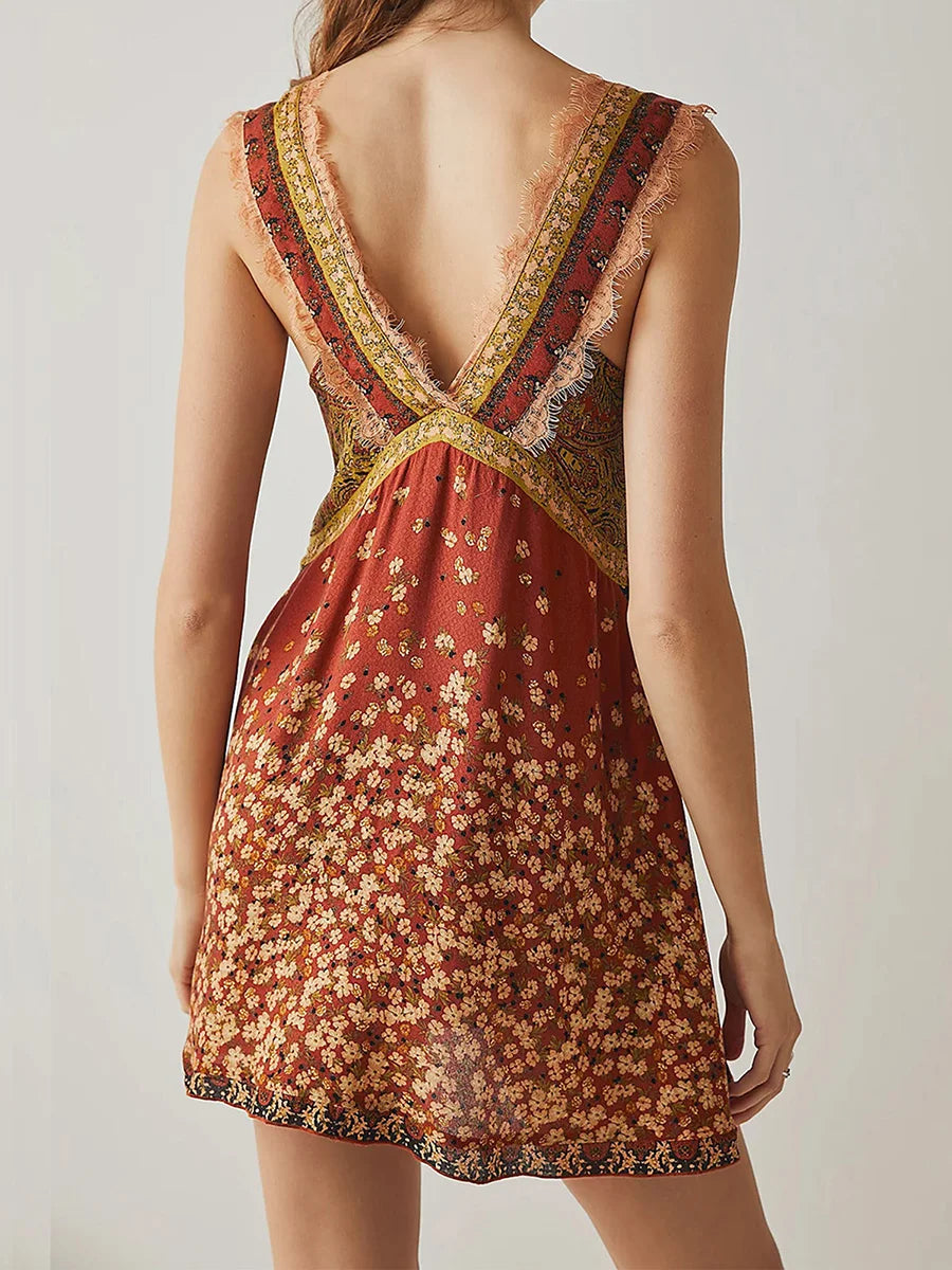 Martina | Lace-Trim Floral Mini Dress