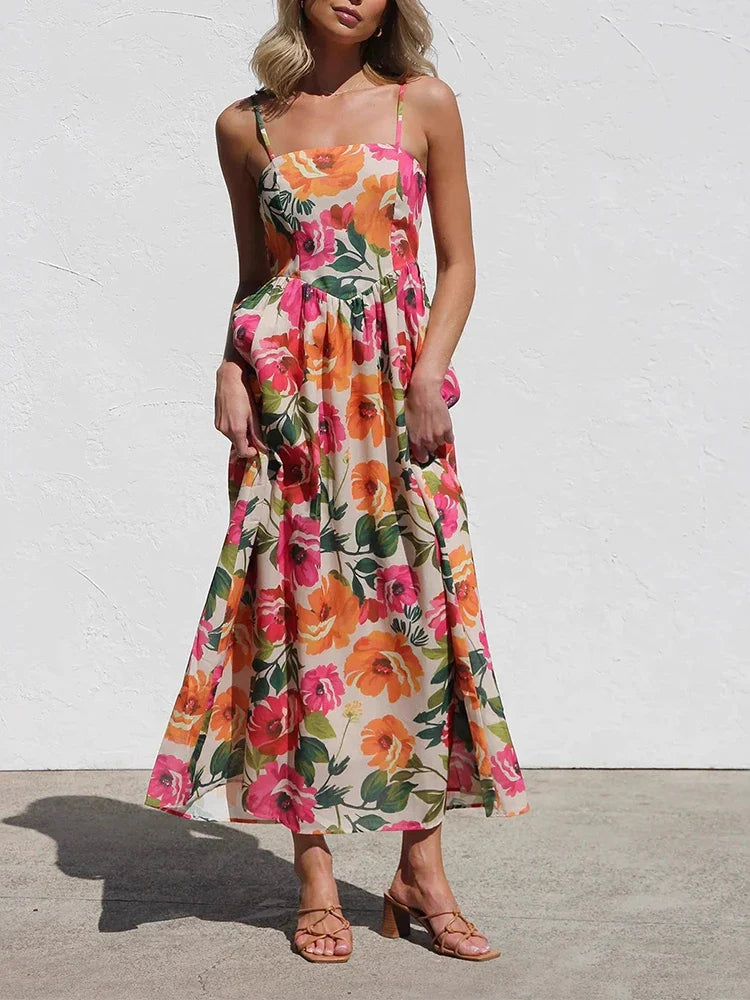 Cecilia | Floral Backless Slip Maxi Dress
