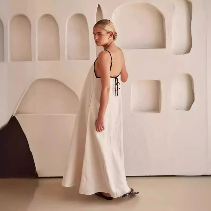 Dominique | Contrast Strap Cotton Maxi Dress