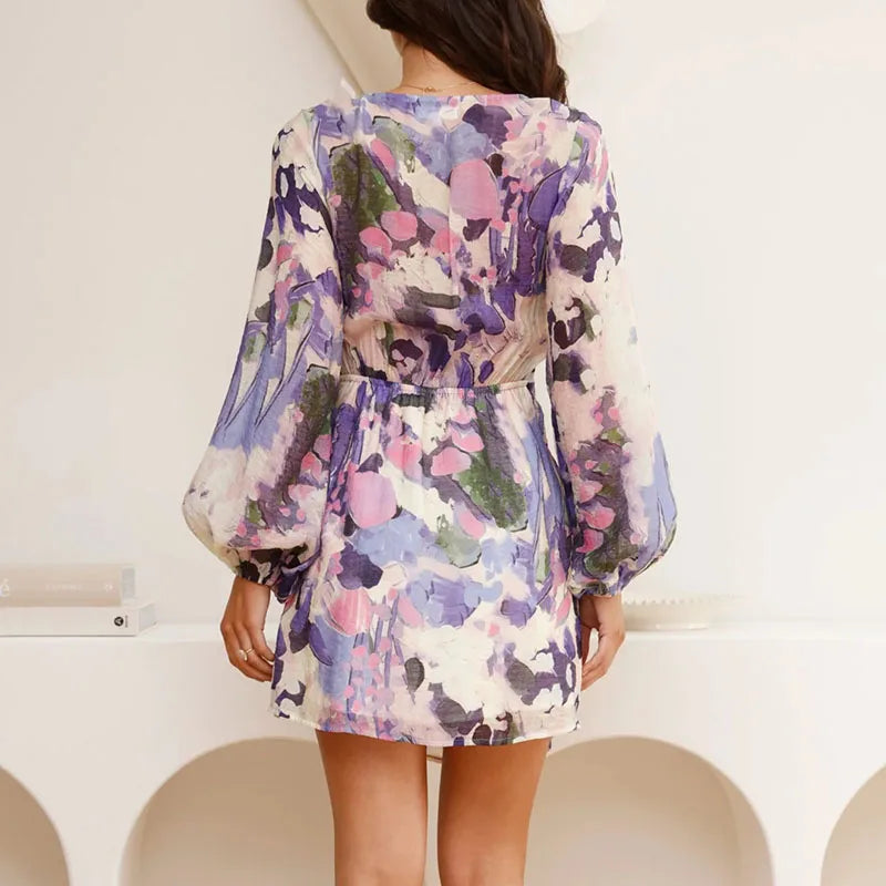 Rosalind | Long Sleeve Floral Wrap Mini Dress