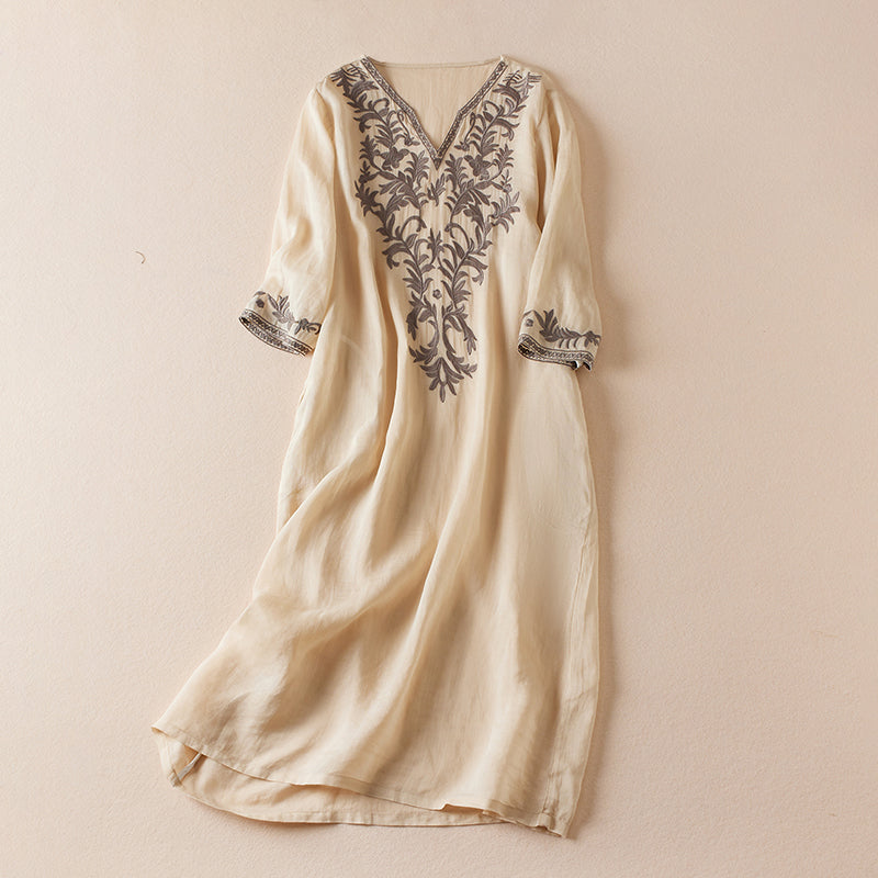 Camille | Embroidered Garden Midi Dress