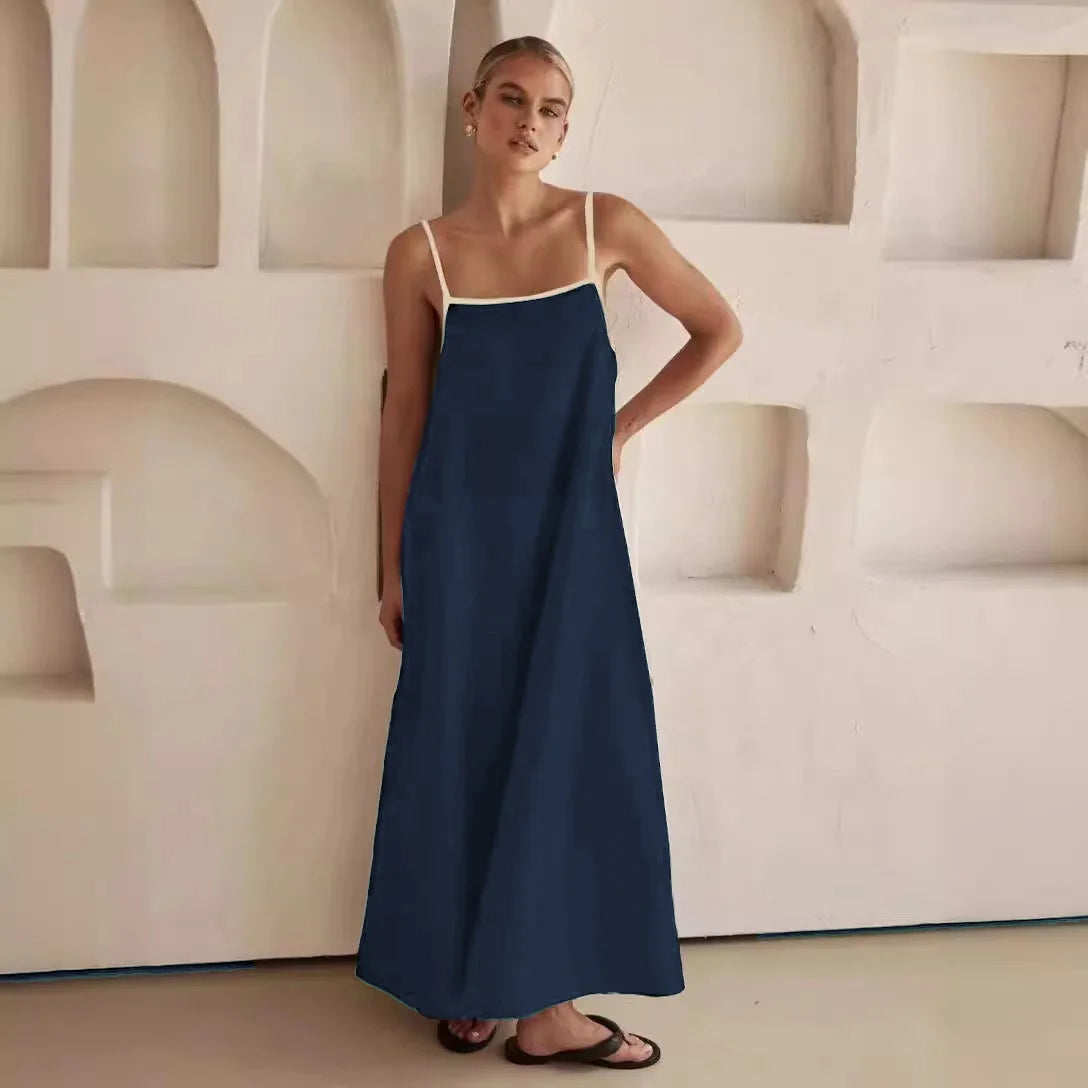 Dominique | Contrast Strap Cotton Maxi Dress