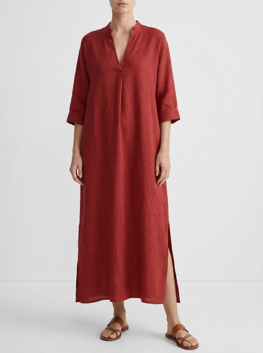 Annelise | Women's Relaxed V-Neck Linen Blend Maxi Dress