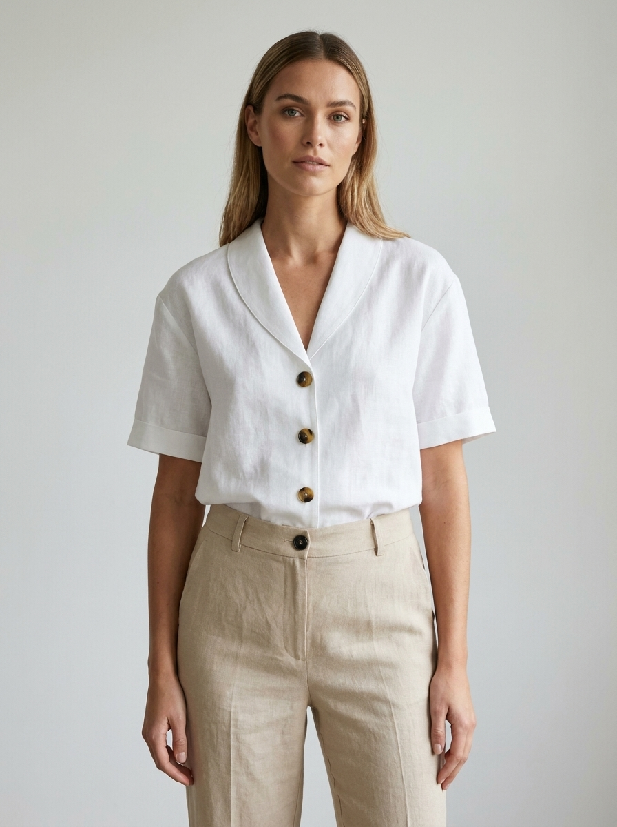 Adelaide | Women's Relaxed-Fit Shawl-Collar Linen Blouse