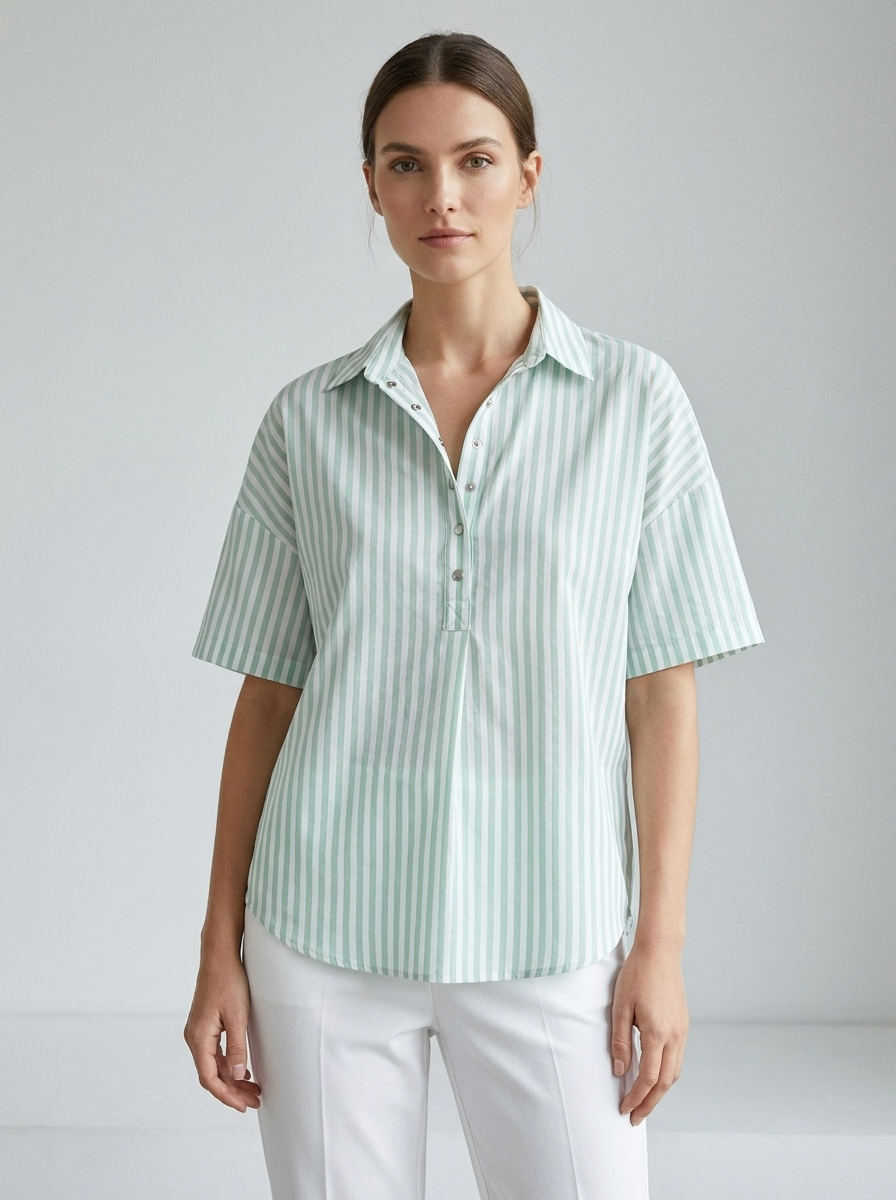 Georgette | Women's Relaxed-Fit Striped Collared Short-Sleeve Blouse