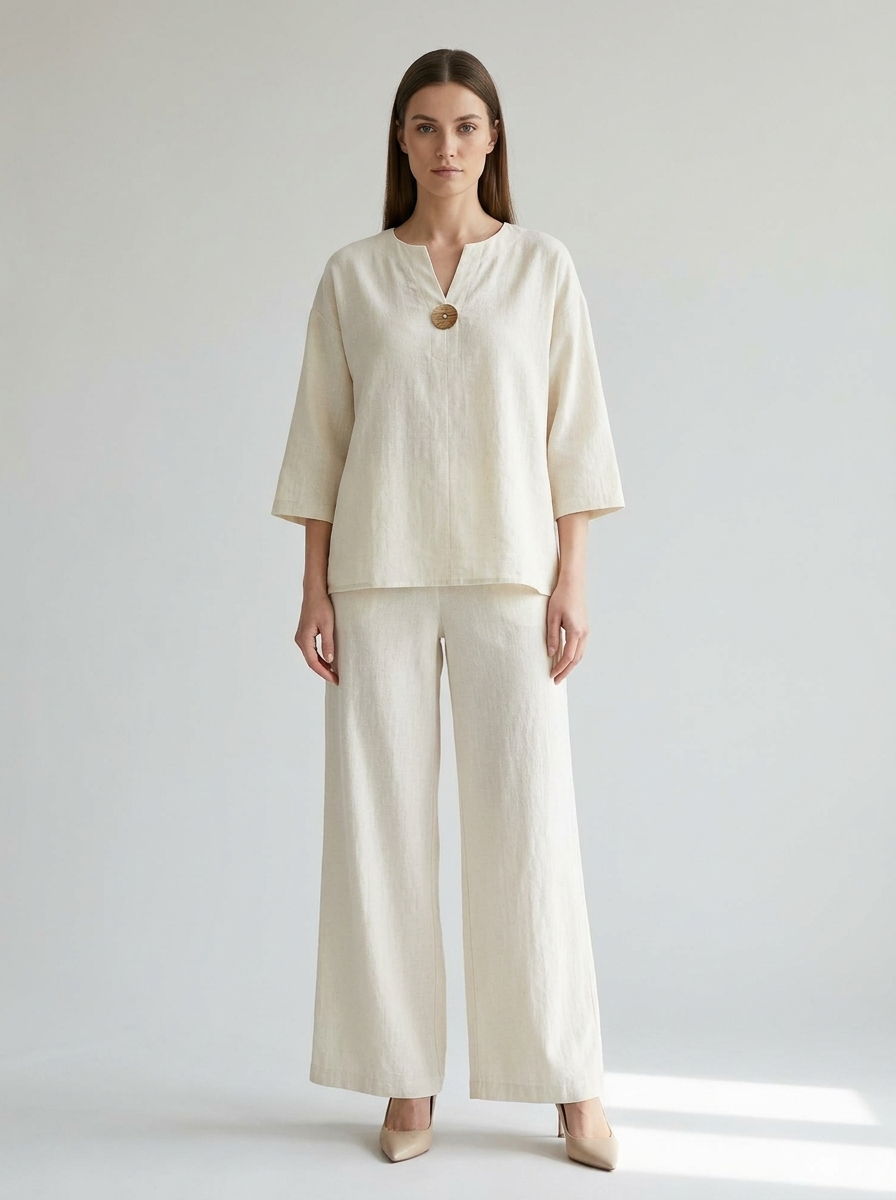 Mireille | Women's Relaxed Linen-Look Tunic & Wide-Leg Trouser Co-Ord Set