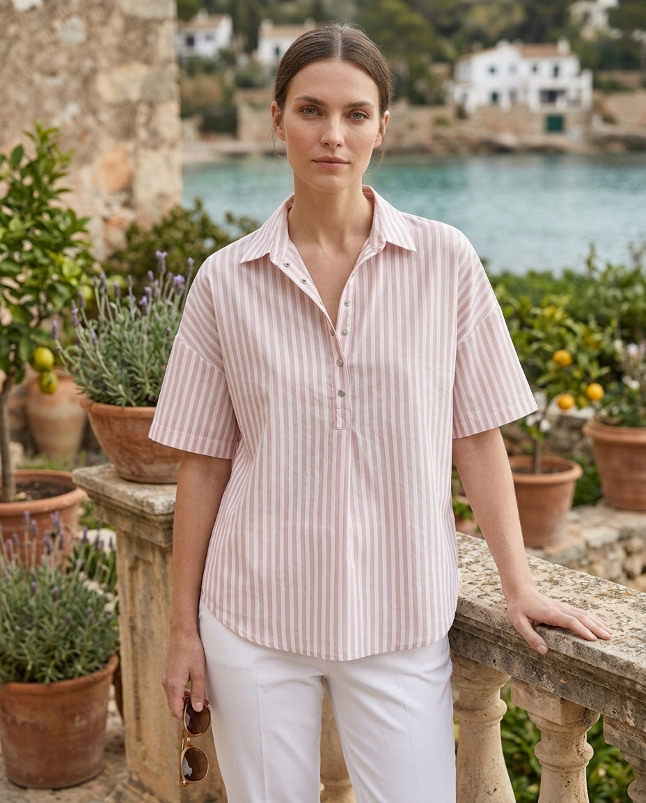 Georgette | Women's Relaxed-Fit Striped Collared Short-Sleeve Blouse