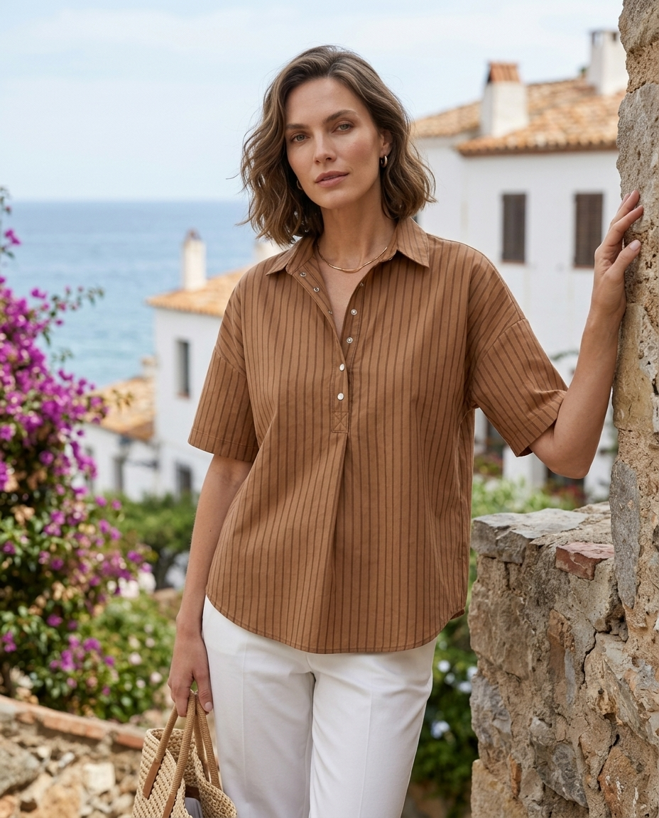 Georgette | Women's Relaxed-Fit Striped Collared Short-Sleeve Blouse