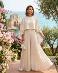 Sienna | Women's Satin Cape Pleated Maxi Dress