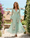Freya | Women's Floral V-Neck Balloon-Sleeve Midi Dress