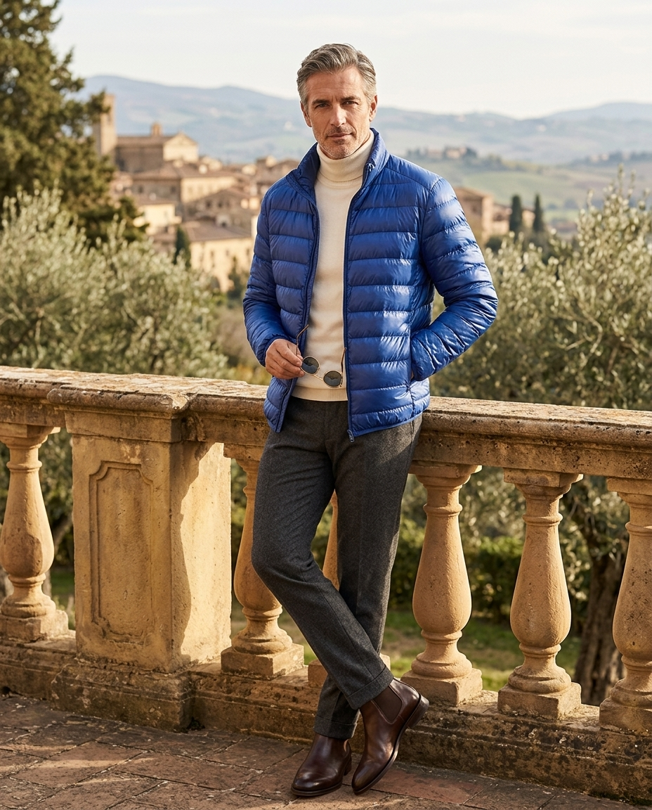 Marcus Men's Lightweight Packable Puffer Jacket in Blue