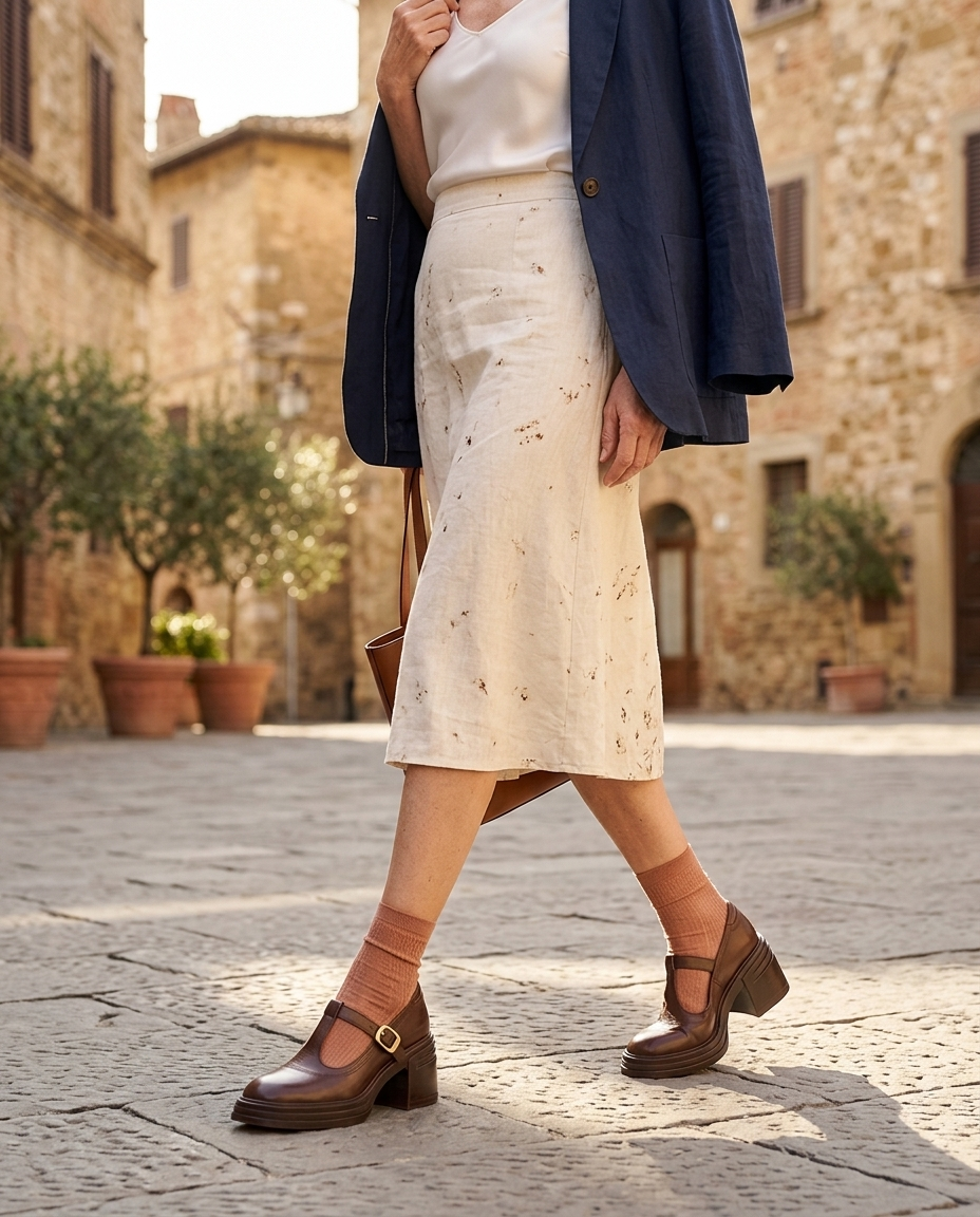 Cordelia chunky block heel Mary Jane pumps in brown