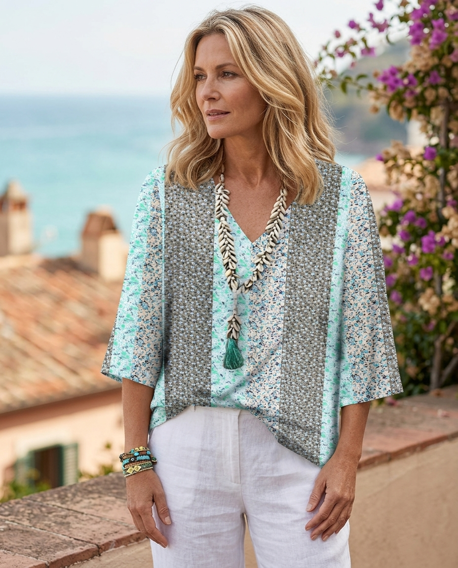 Millicent ditsy floral patchwork top in Blue