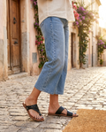 Clementine flat toe ring slide sandals in black