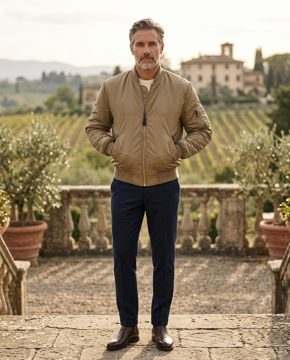 Reginald Men's Quilted-Lined Bomber Jacket in Brown