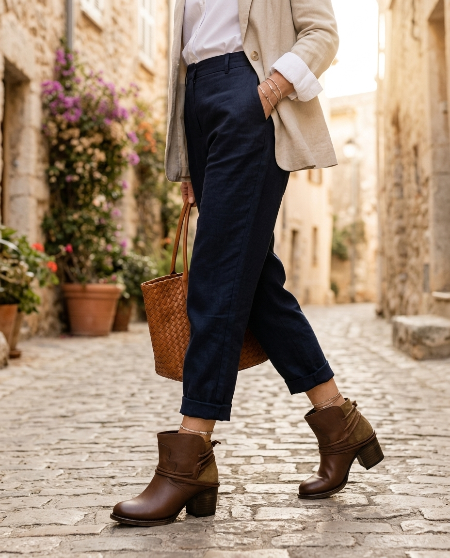 Ottilie western block heel ankle boots in brown