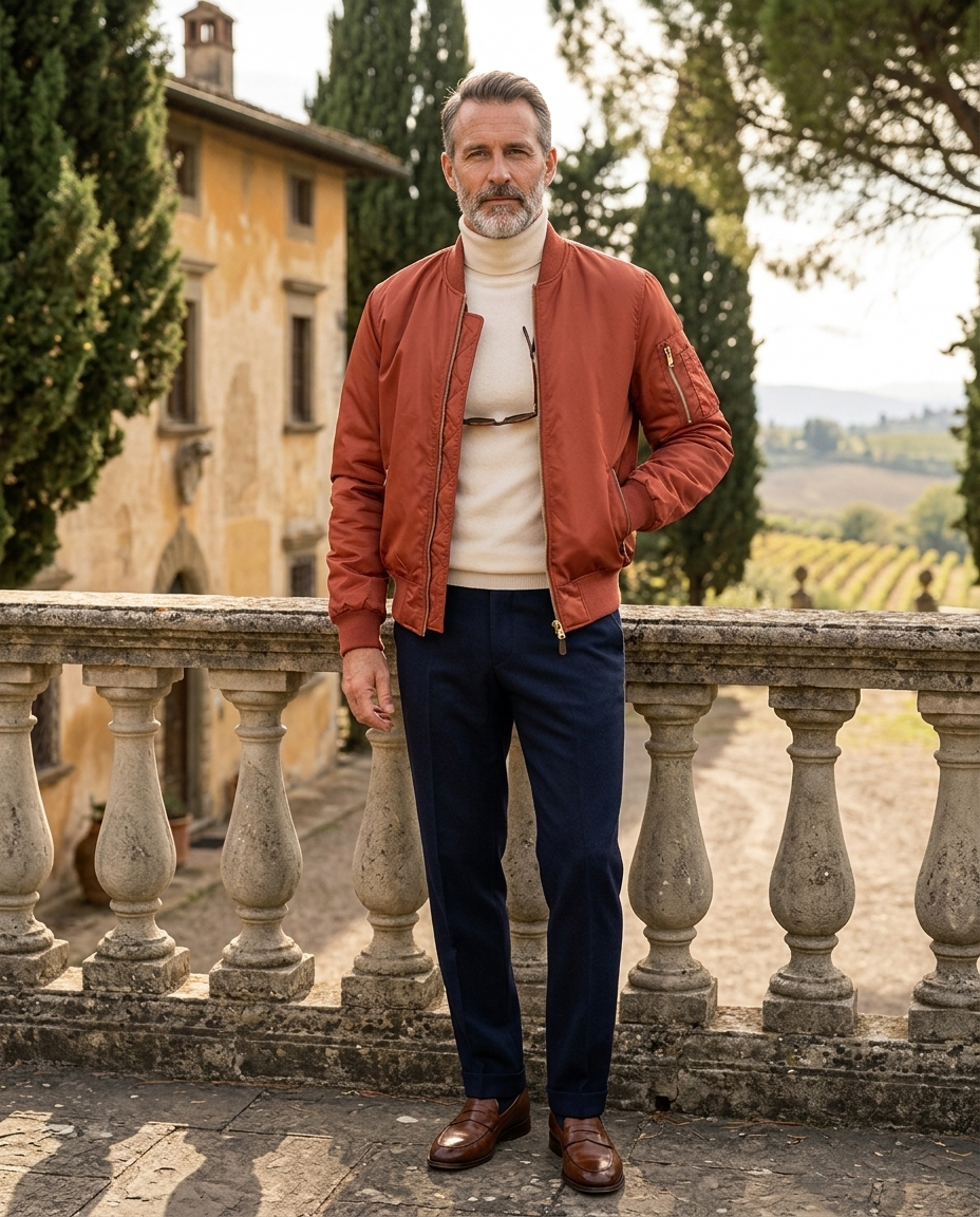 Reginald Men's Quilted-Lined Bomber Jacket in Orange
