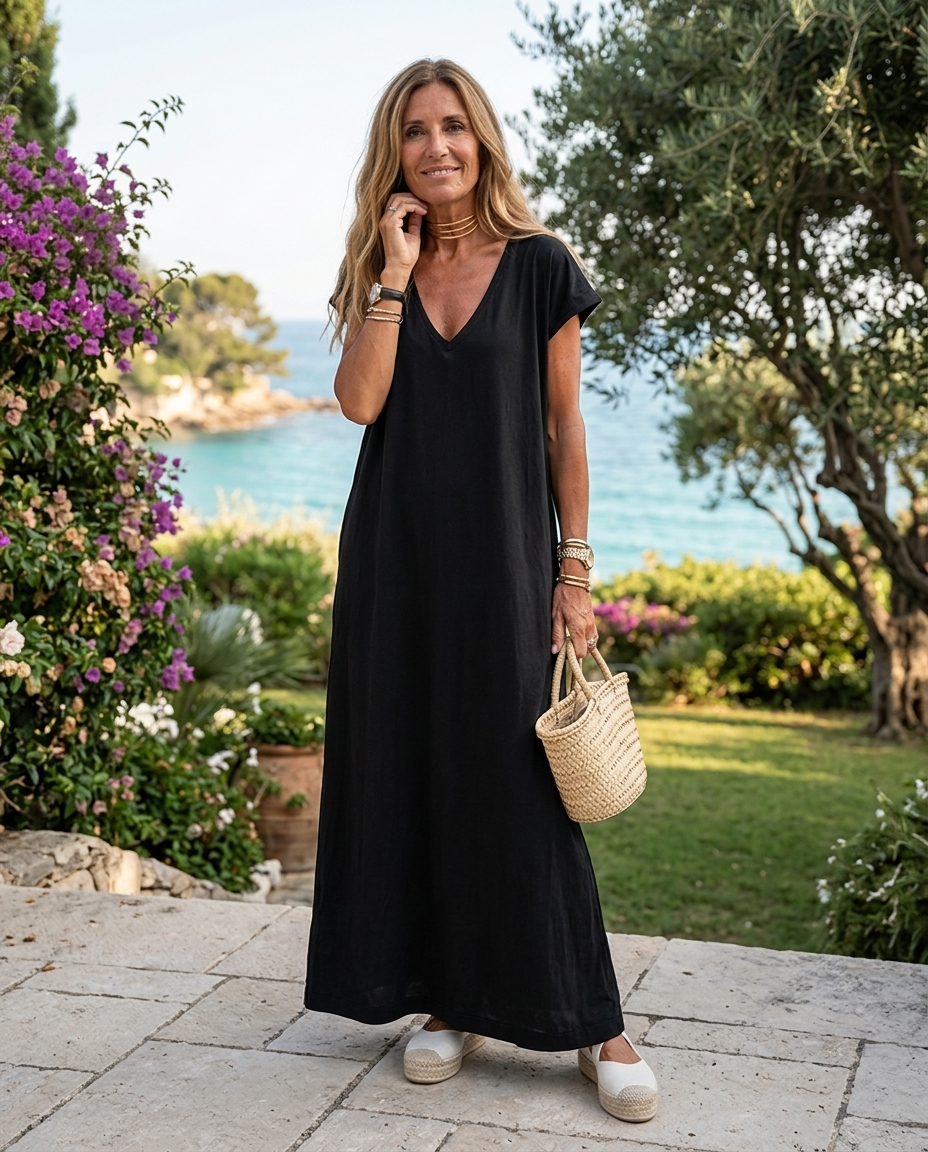 Xanthe | Women's V-Neck Short-Sleeve Side-Slit Maxi Dress