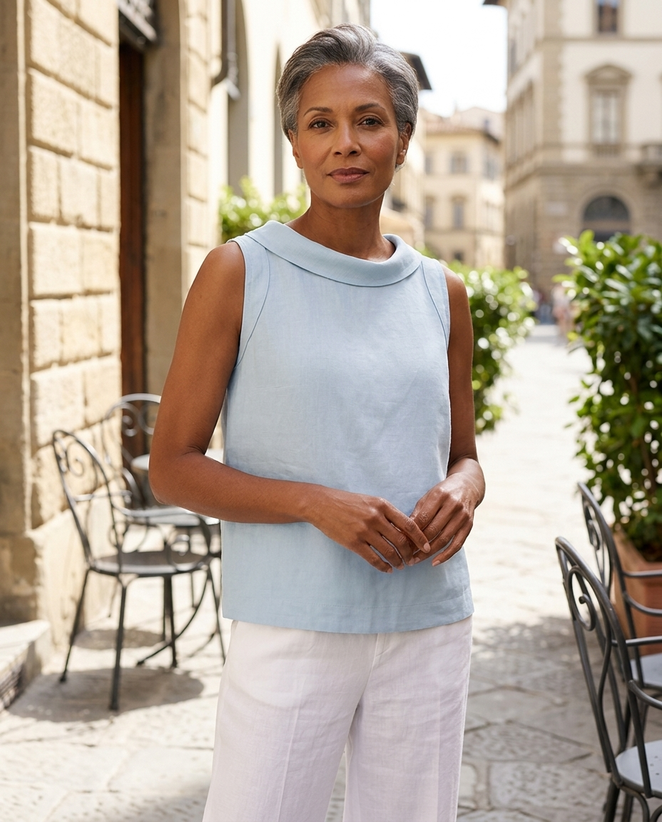 Delphine | Women's Sleeveless Roll-Collar Top