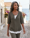Vivienne | Women's Split-Neck Three-Quarter Sleeve Blouse