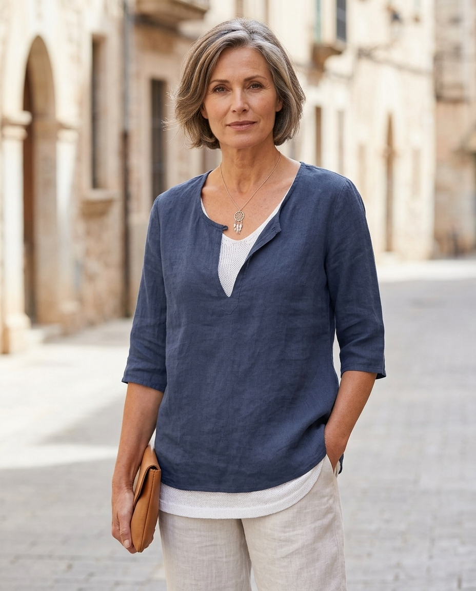 Vivienne | Women's Split-Neck Three-Quarter Sleeve Blouse