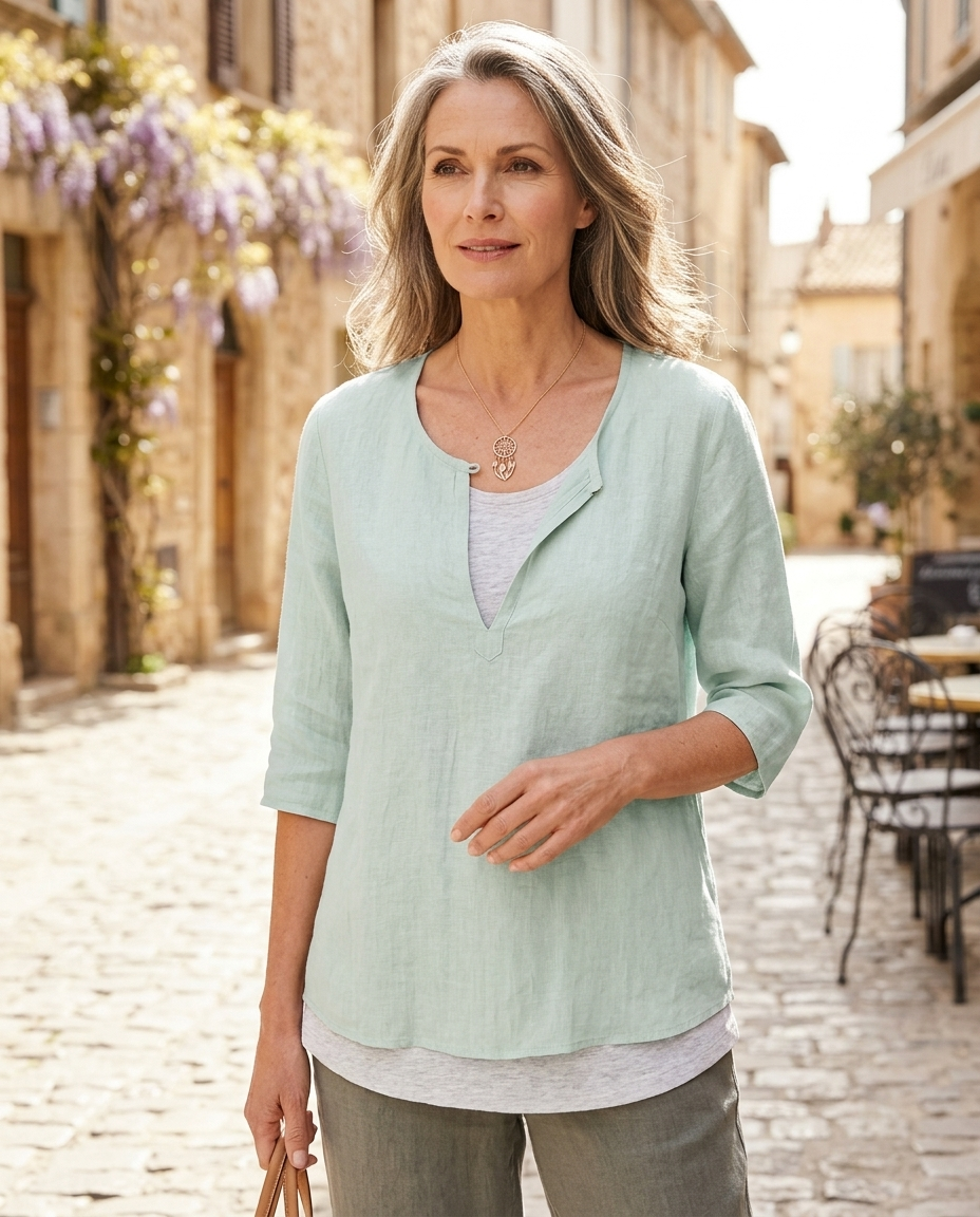Vivienne | Women's Split-Neck Three-Quarter Sleeve Blouse