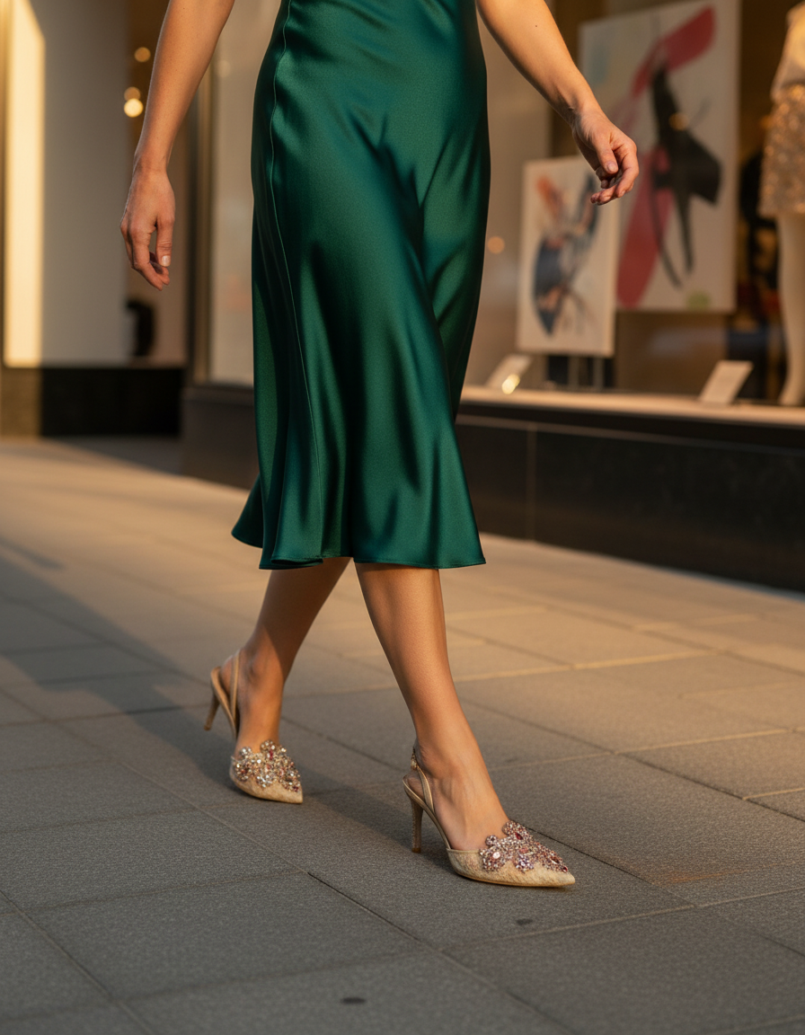 Sadb Diamond Embroidery Slingback Heels