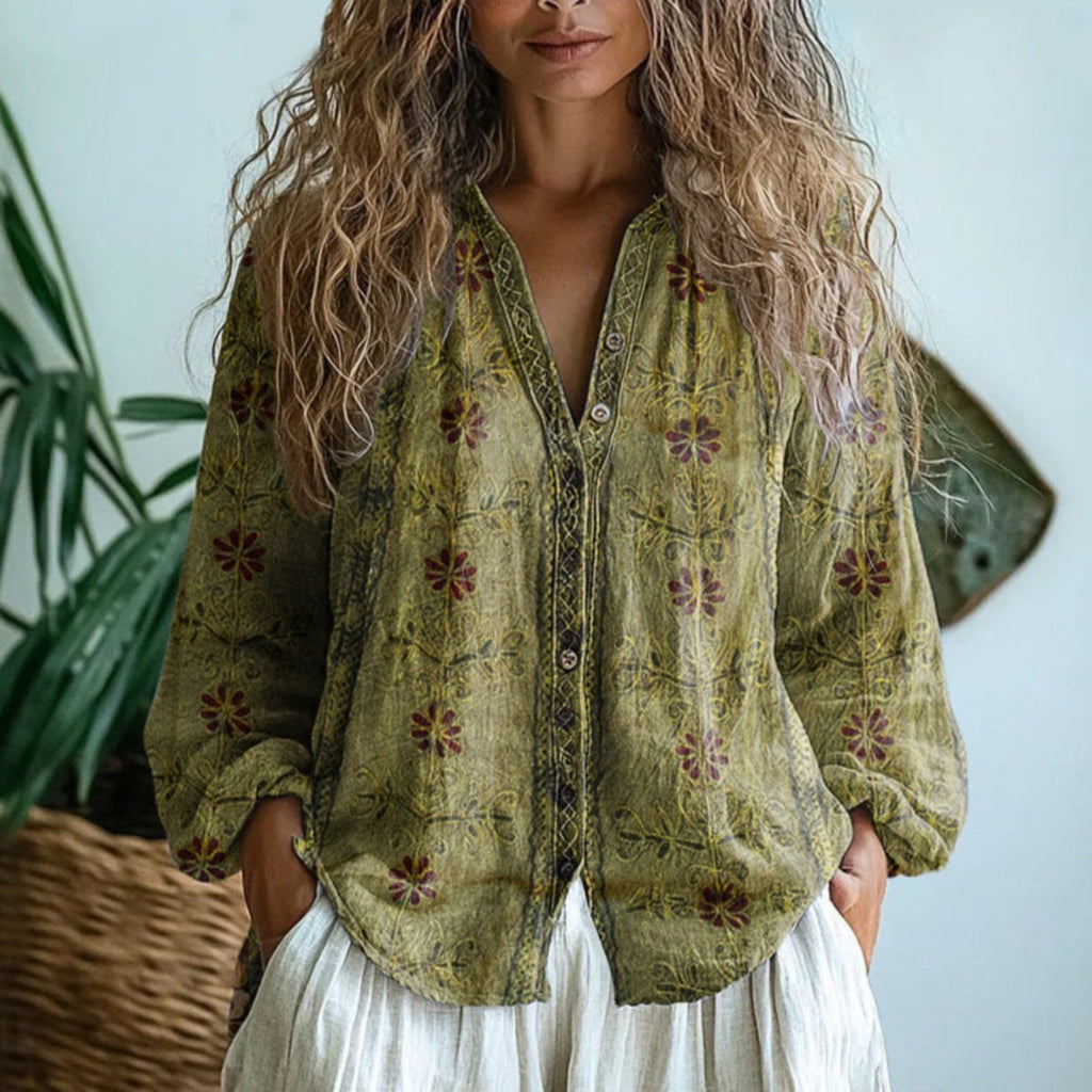 Cosette | Women's Boho Linen Button-Down Blouse