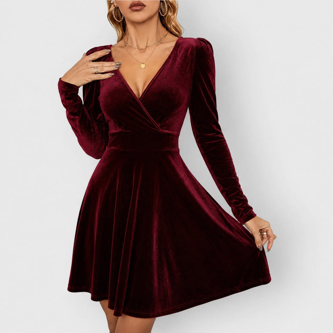 Ivy | Women's Velvet Long Sleeve Mini Dress
